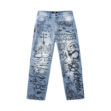 Load image into Gallery viewer, GRAFFITI DENIM PANT BLEACHED INDIGO/BLACK
