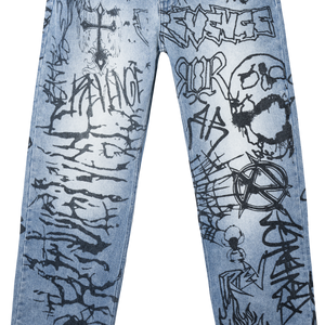 GRAFFITI DENIM PANT BLEACHED INDIGO/BLACK