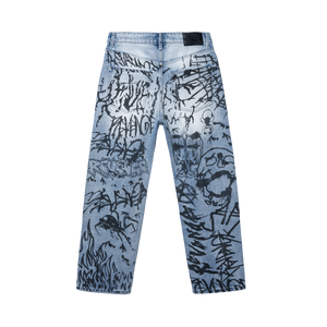 GRAFFITI DENIM PANT BLEACHED INDIGO/BLACK