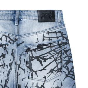 GRAFFITI DENIM PANT BLEACHED INDIGO/BLACK