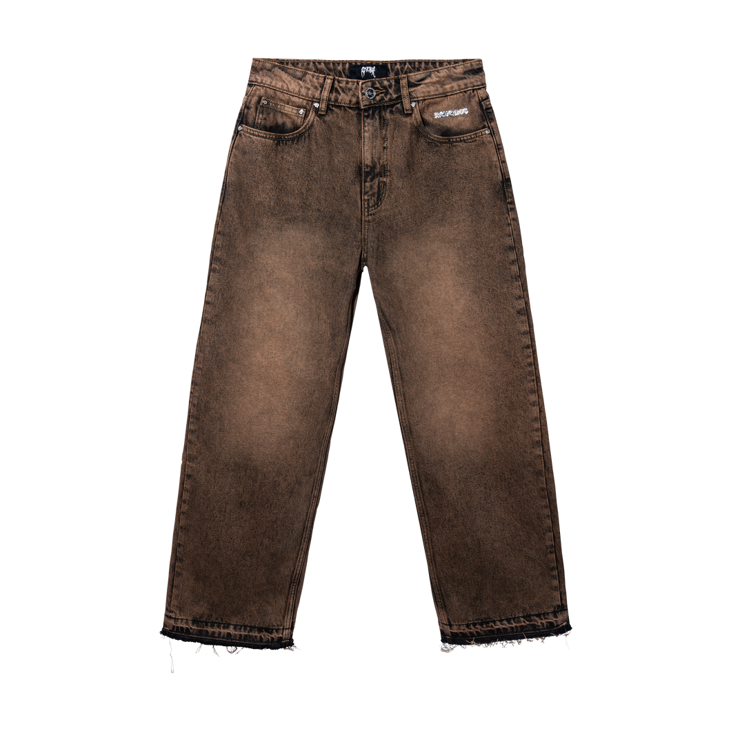 REMEX EMBROIDERED DENIM PANT WASHED BROWN
