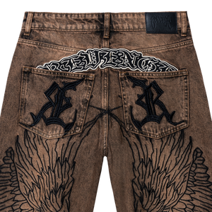 REMEX EMBROIDERED DENIM PANT WASHED BROWN