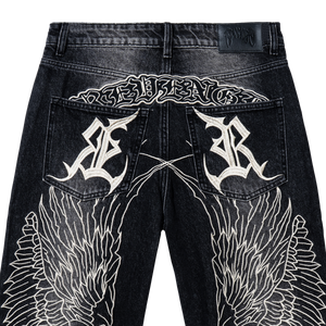 REMEX EMBROIDERED DENIM PANT WASHED BLACK