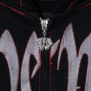 CONTRAST SKULL EMBROIDERED ZIP BLACK/RED