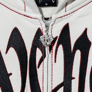 CONTRAST SKULL EMBROIDERED ZIP CEMENT/BLACK/RED