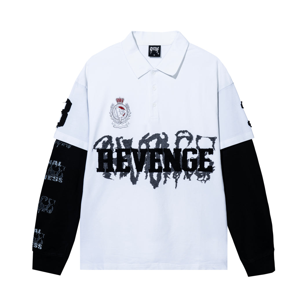 COLLEGE DOUBLE LAYERED POLO LONG SLEEVE WHITE/BLACK