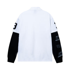 COLLEGE DOUBLE LAYERED POLO LONG SLEEVE WHITE/BLACK