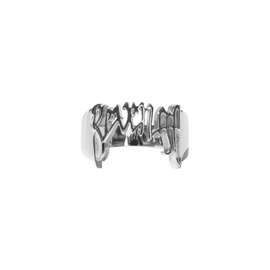 Silver ring with Revenge arch logo
