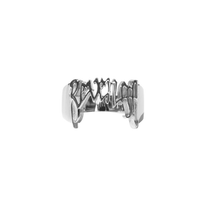 Silver ring with Revenge arch logo