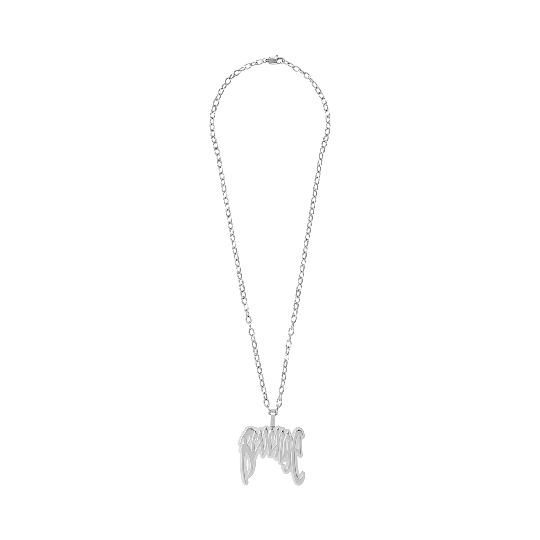 Silver necklace with a Revenge arch logo pendant
