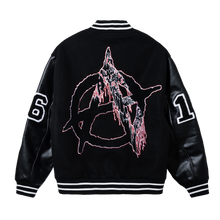 Load image into Gallery viewer, ANARCHY VARSITY JACKET BLACK/RED
