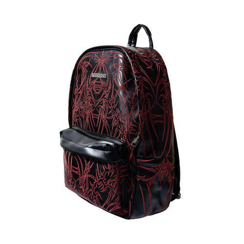 ADORNED EMBROIDERED LEATHER BACKPACK BLACK/RED