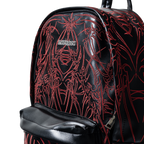 ADORNED EMBROIDERED LEATHER BACKPACK BLACK/RED