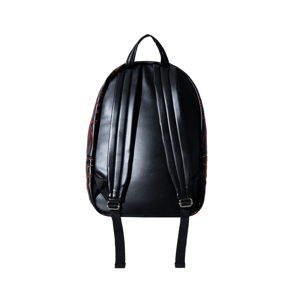 ADORNED EMBROIDERED LEATHER BACKPACK BLACK/RED