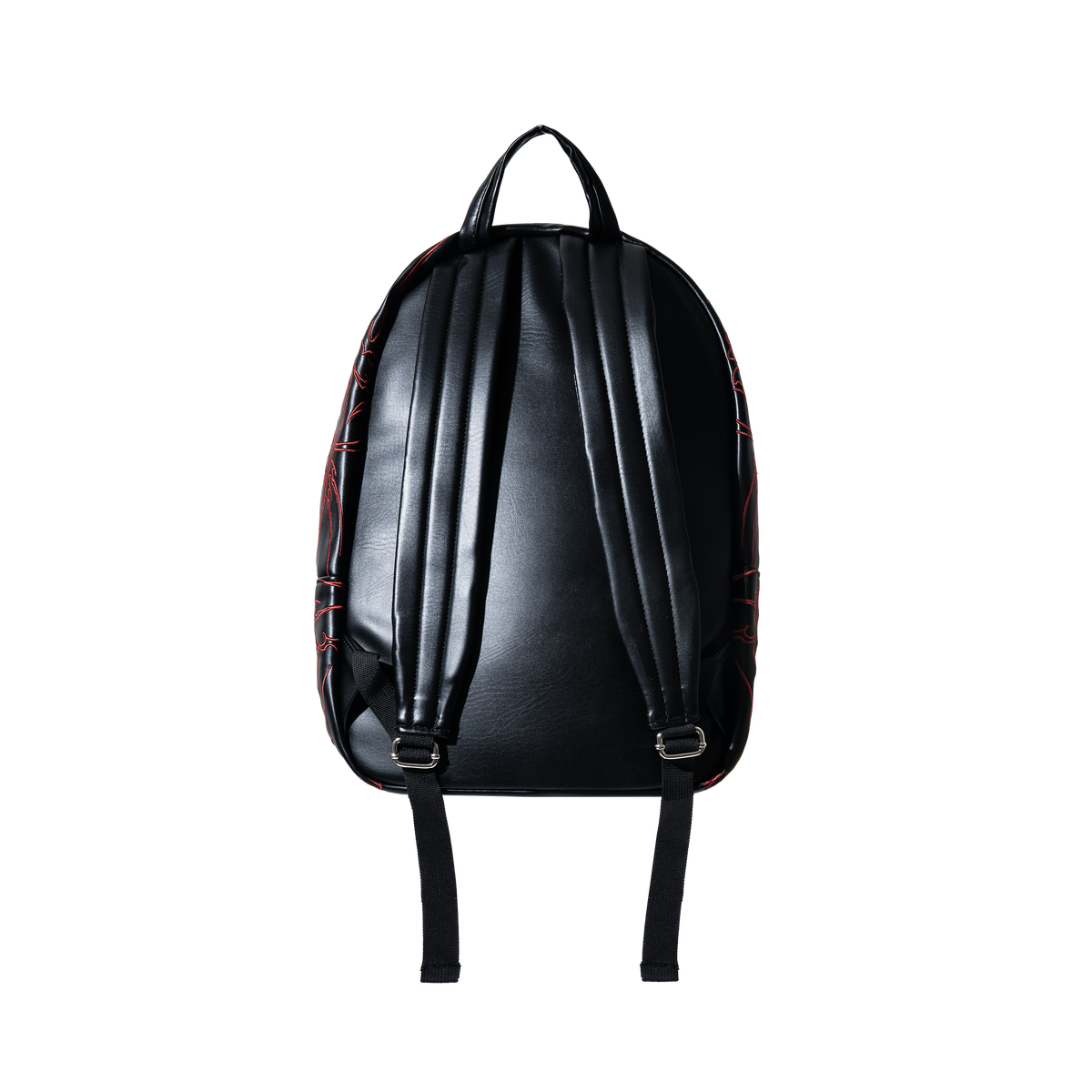 ADORNED EMBROIDERED LEATHER BACKPACK BLACK/RED
