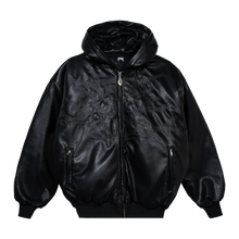 Load image into Gallery viewer, X TREE EMBROIDERED LEATHER BOMBER JACKET BLACK/GREY
