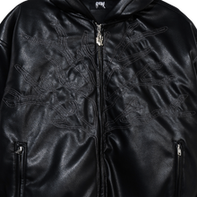 Load image into Gallery viewer, X TREE EMBROIDERED LEATHER BOMBER JACKET BLACK/GREY
