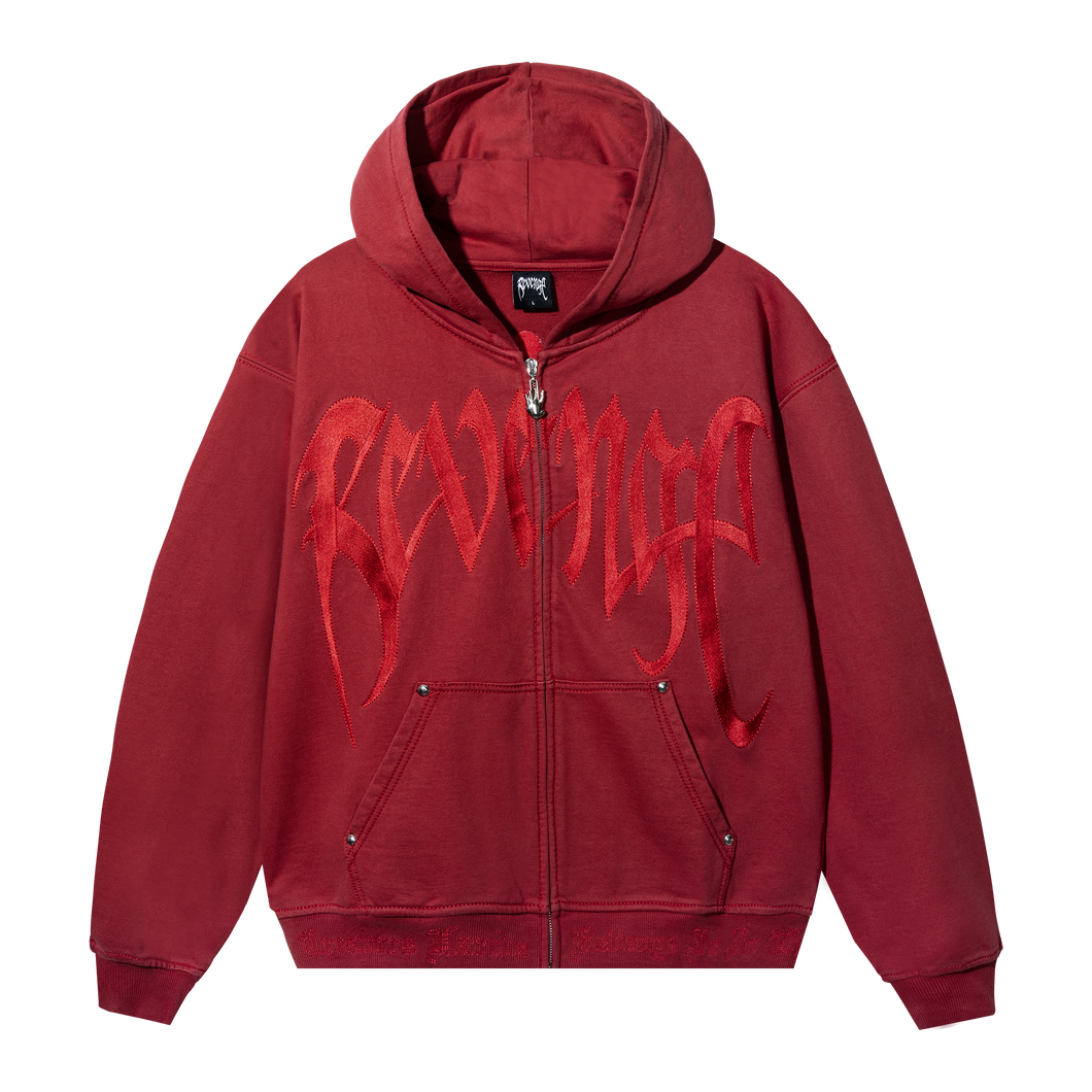 X KILL CONTRAST ZIP HOODIE RED/RED