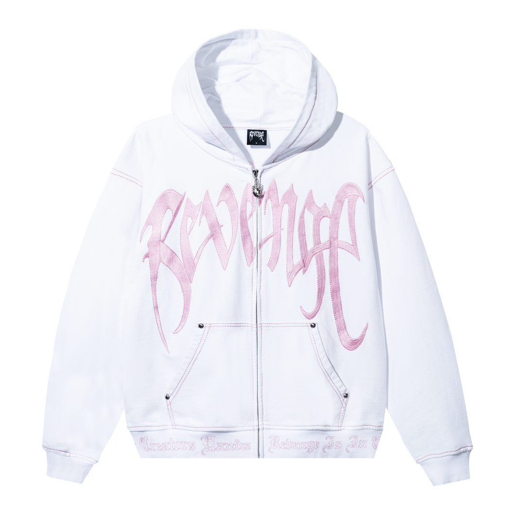 X KILL CONTRAST ZIP HOODIE WHITE/PINK