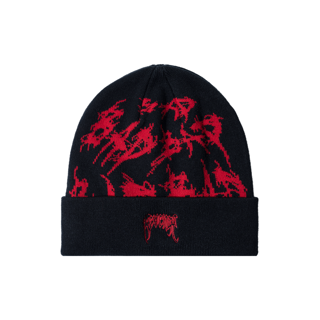 X DISTORTION BEANIE BLACK/RED