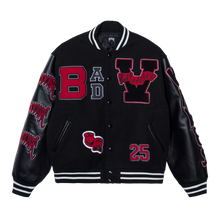 Load image into Gallery viewer, X BAD VIBES VARSITY JACKET BLACK
