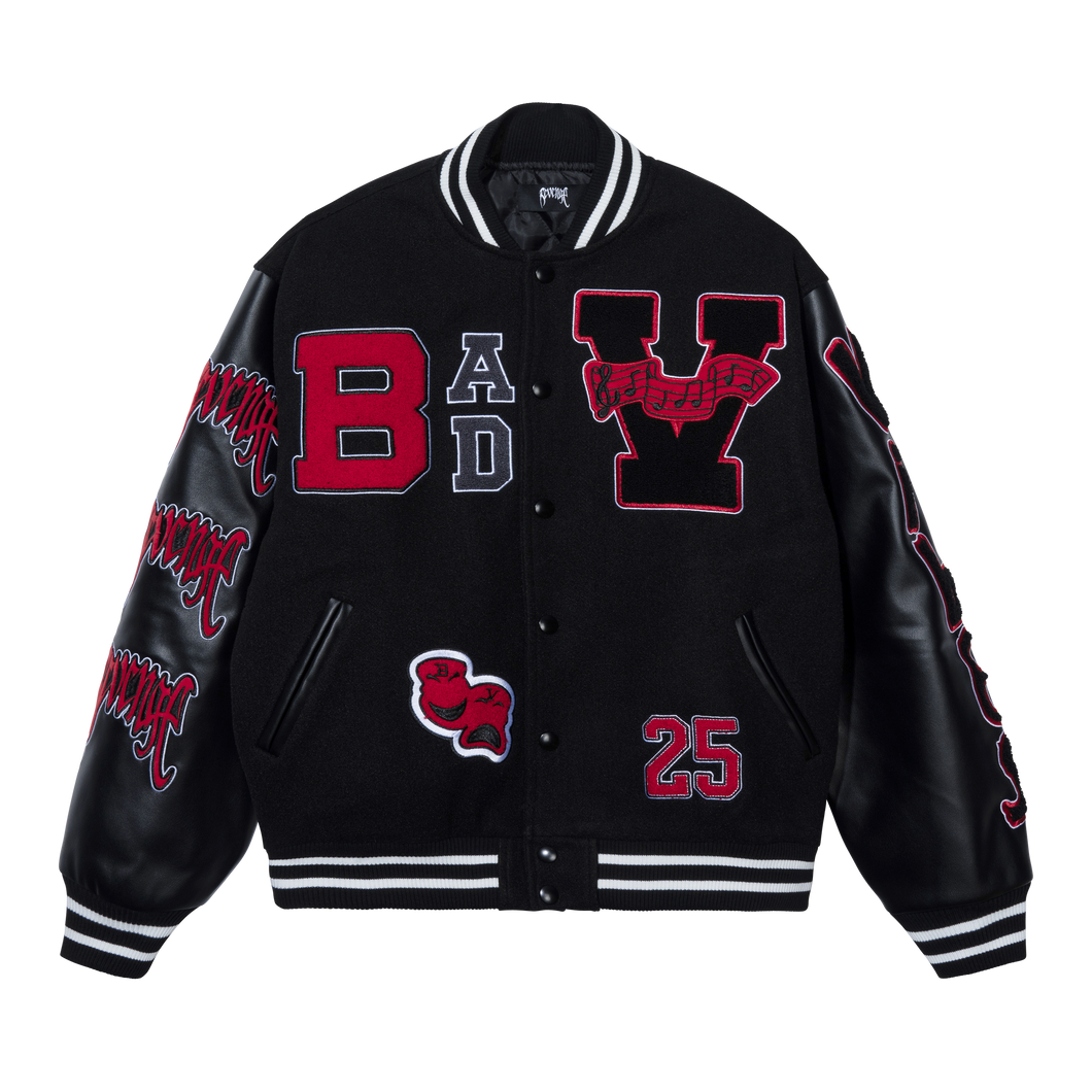 X BAD VIBES VARSITY JACKET BLACK