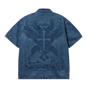 REVIVAL DENIM BUTTON UP BLEACHED INDIGO