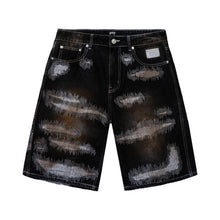 Load image into Gallery viewer, DISTRESSED PATCHWORK DENIM SHORT DIRTY BLACK
