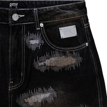 Load image into Gallery viewer, DISTRESSED PATCHWORK DENIM SHORT DIRTY BLACK
