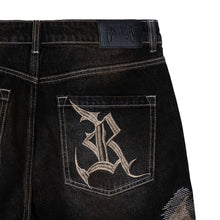 Load image into Gallery viewer, DISTRESSED PATCHWORK DENIM SHORT DIRTY BLACK
