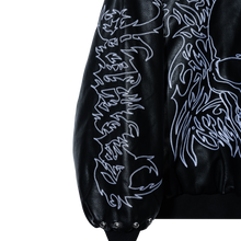 Load image into Gallery viewer, TRIBAL SKULL STUDDED LEATHER BOMBER BLACK/WHITE

