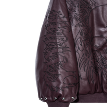 Load image into Gallery viewer, TRIBAL SKULL STUDDED LEATHER BOMBER PURPLE/BLACK
