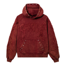 Load image into Gallery viewer, VINTAGE ARCH LOGO STUDDED CROPPED HOODIE WASHED MAROON
