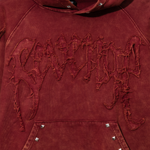 Load image into Gallery viewer, VINTAGE ARCH LOGO STUDDED CROPPED HOODIE WASHED MAROON
