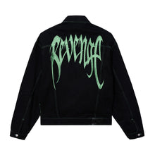 Load image into Gallery viewer, EMERALD EMBROIDERED LOGO BLACK DENIM JACKET
