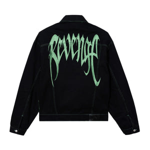 EMERALD EMBROIDERED LOGO BLACK DENIM JACKET