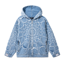 Load image into Gallery viewer, SPIDER WEB DENIM JACKET BLEACHED INDIGO

