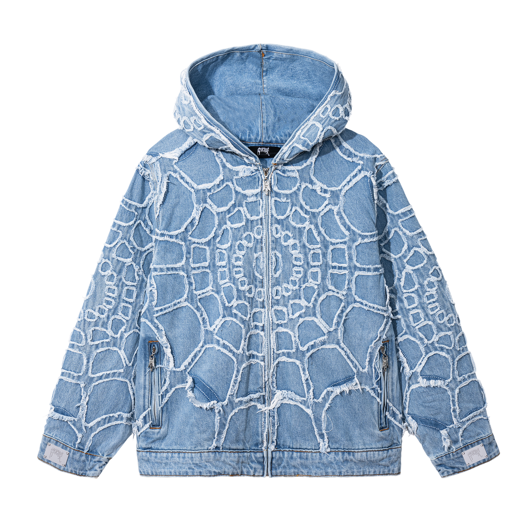 SPIDER WEB DENIM JACKET BLEACHED INDIGO