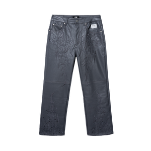TRIBAL EMBROIDERED LEATHER PANT GREY