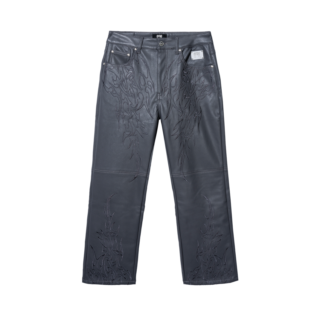 TRIBAL EMBROIDERED LEATHER PANT GREY