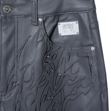Load image into Gallery viewer, TRIBAL EMBROIDERED LEATHER PANT GREY
