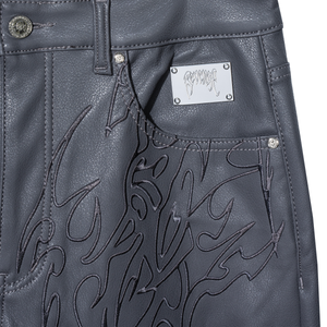TRIBAL EMBROIDERED LEATHER PANT GREY
