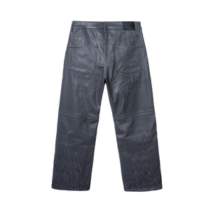 TRIBAL EMBROIDERED LEATHER PANT GREY