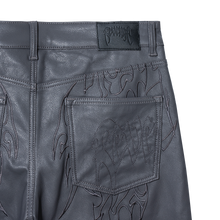 Load image into Gallery viewer, TRIBAL EMBROIDERED LEATHER PANT GREY
