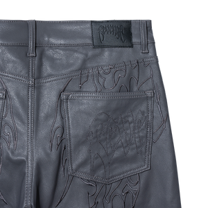 TRIBAL EMBROIDERED LEATHER PANT GREY