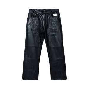 TRIBAL EMBROIDERED LEATHER PANT BLACK