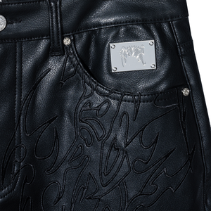 TRIBAL EMBROIDERED LEATHER PANT BLACK