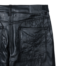 Load image into Gallery viewer, TRIBAL EMBROIDERED LEATHER PANT BLACK
