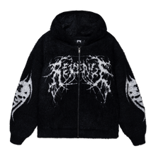 Load image into Gallery viewer, METAL LOGO VEGAN MINK KNIT ZIP BLACK
