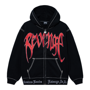 CONTRAST EMBROIDERED ZIP HOODIE BLACK/RED